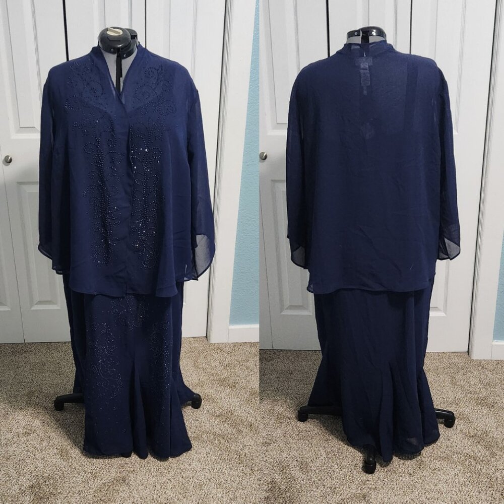 Catherines Masquerade Beaded Dress Set With Jacket Size 26WP EUC Mariner Navy